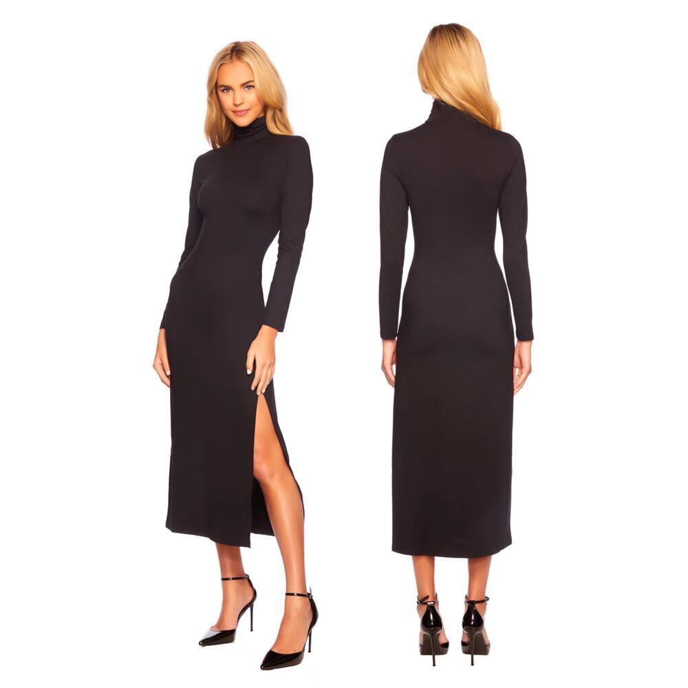 Susana Monaco Long Sleeve Turtleneck Slit Midi Dress Size Small